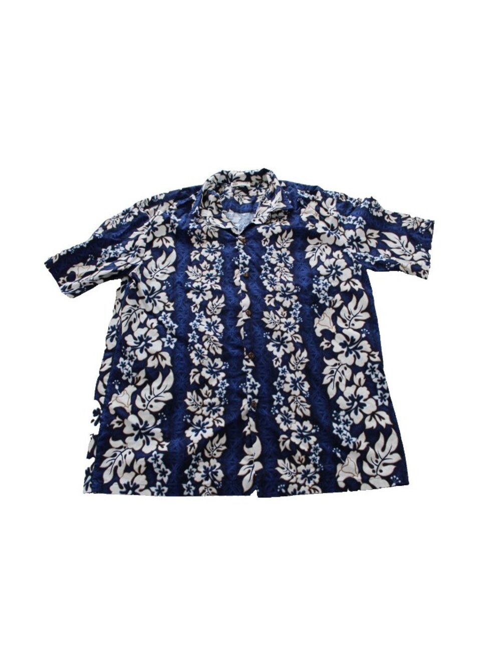 Aloha Republic Mens‎ L Hawaiian Shirt Blue White Floral Hibiscus Made In Hawaii